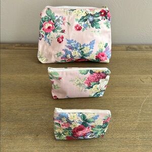 Vintage Women’s Canvas Cosmetic Bags Set of 3. Claire Floral Print. Waterproof.
